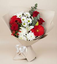 Букет цветов из:  Розы, Хризантемы, Герберы и Лилии в Гольёво